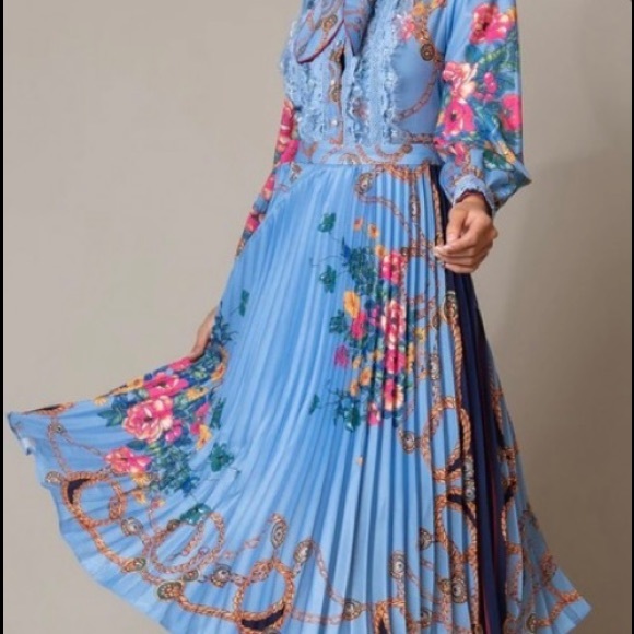 Dalia Mac Phee 2X dress! Beautiful print florals and chains! Lace and pleats - Picture 10 of 11